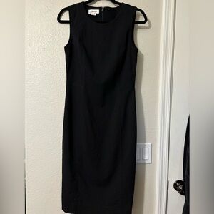 Calvin Klein Black Pin Stripe Sleeveless Mock Neck Lightweight Wool Midi Dress